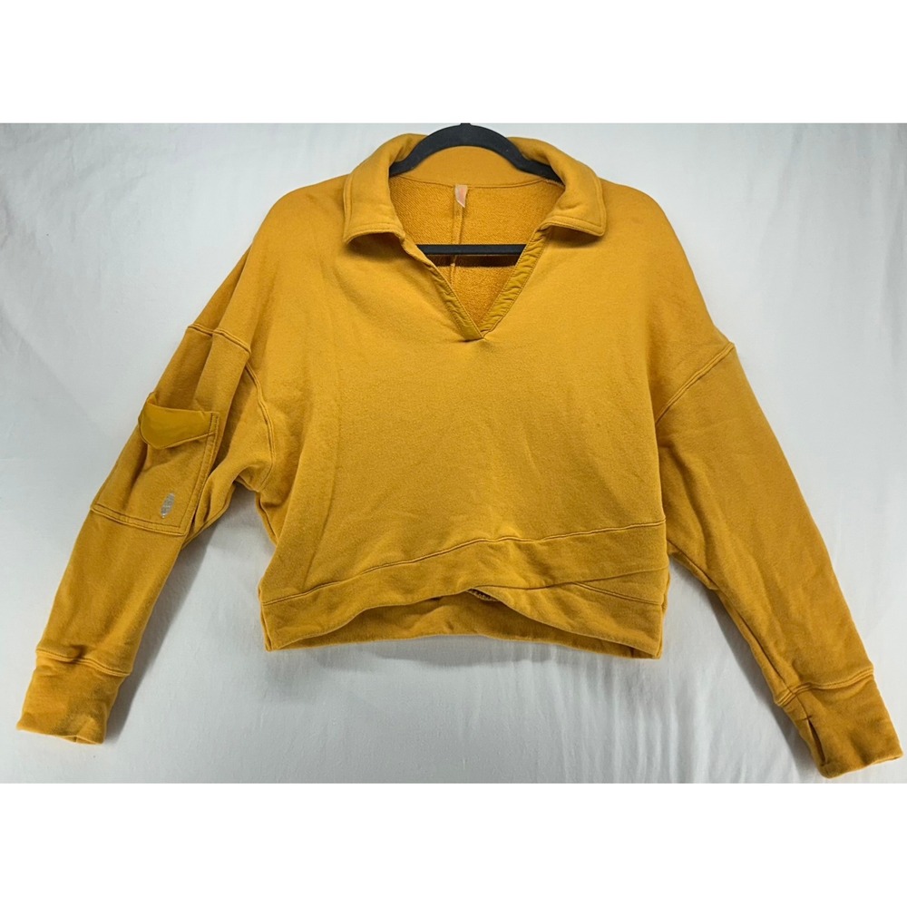 FP Movement Free People XS Mustard Yellow Crossover Hem Sweatshirt Thumbholes
